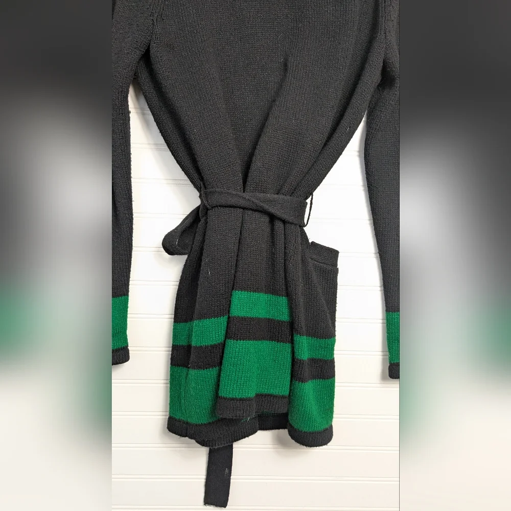 Lauren Ralph Lauren Navy and Green Belted Shawl Cardigan M - Picture 8 of 11